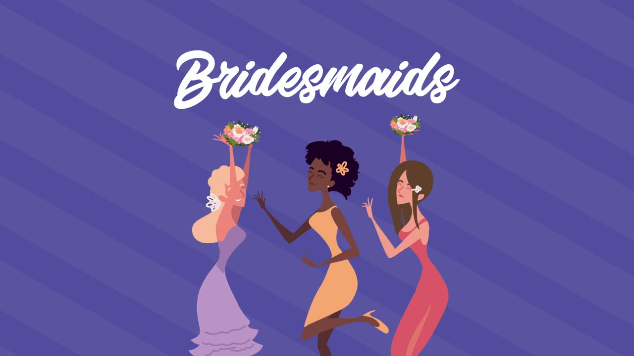 세 명의 신부 들 이 꽃줄 을 들고