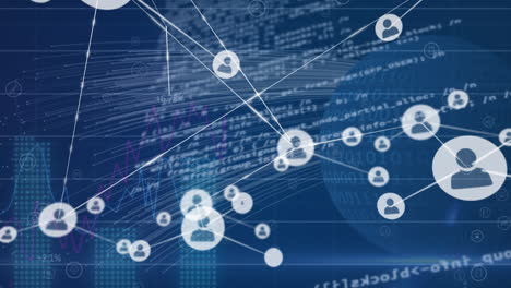 animación de la red de conexiones con iconos sobre el procesamiento de datos