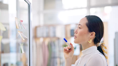 Thinking,-planning-board-and-Asian-woman