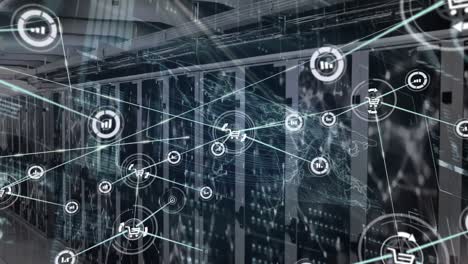 Animation-of-network-of-connections-with-icons-and-data-processing-over-computer-servers