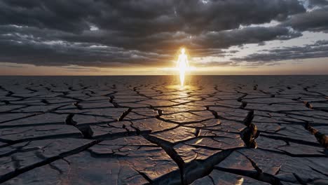 mujer caminando por una tierra seca