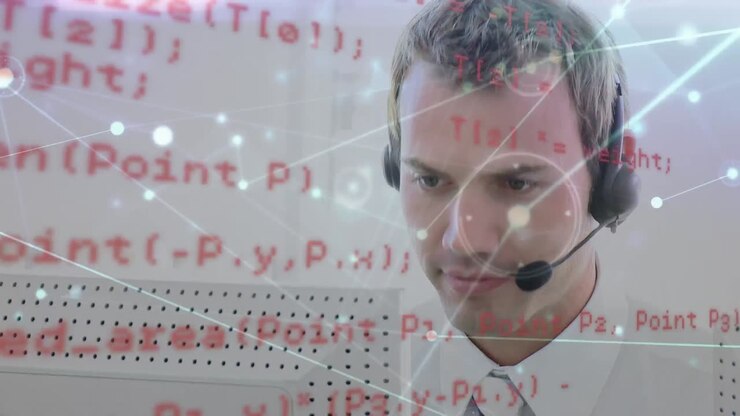 Animation of network of connections over caucasian businessman in office