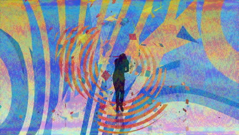 animación de la silueta de un hombre bailando con rayas de glitch en movimiento hipnótico en un bucle sin costuras