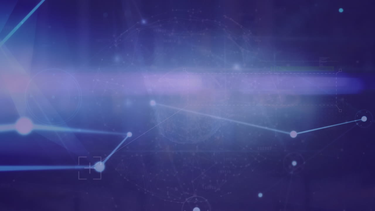 Animation of network of connections and spinning globe against blue background