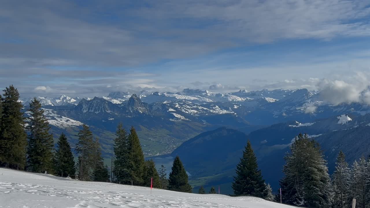 Beautiful winter landscape view from Mount Rigi in Switzerland