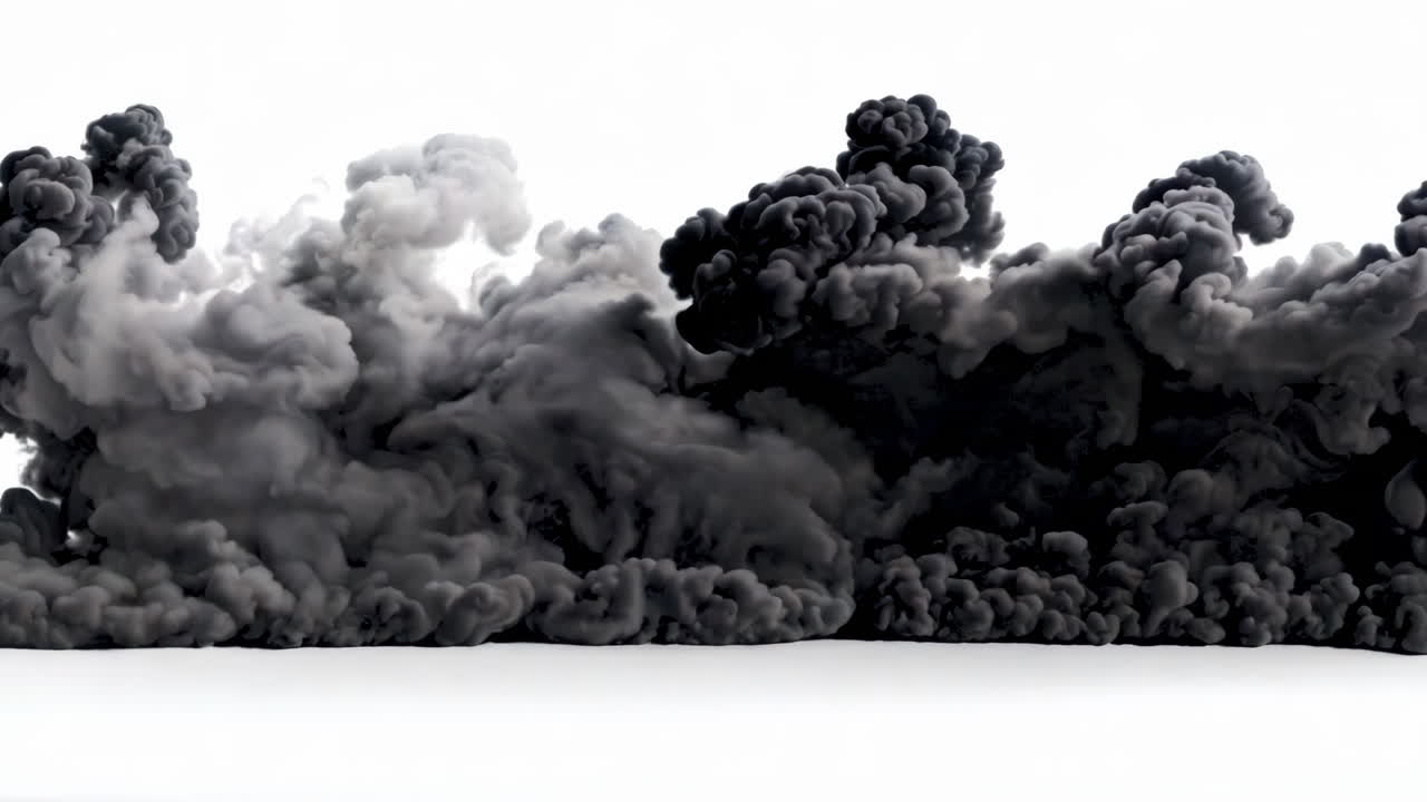 A large cloud of smoke is billowing out of a fire. The smoke is thick and dark, creating a sense of danger and chaos. The image conveys the destructive power of fire