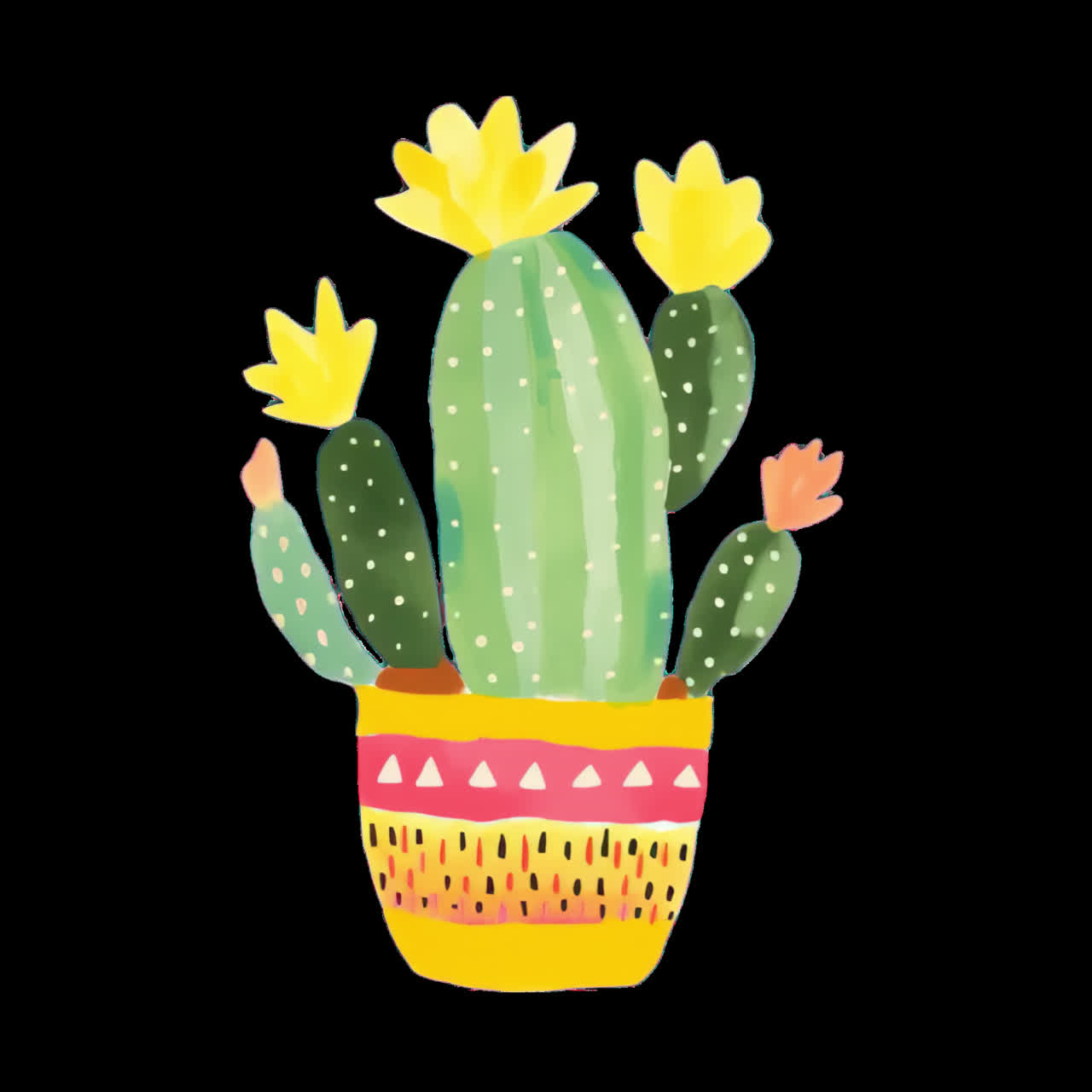 Cactus with Yellow Flowers Illustration