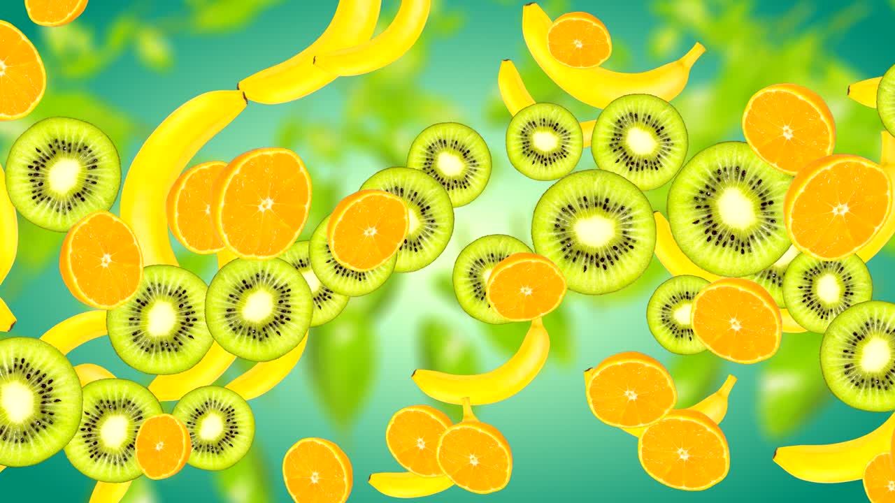 그라디언트 컬러 배경에 과일과 함께 추상적인 4k 배경