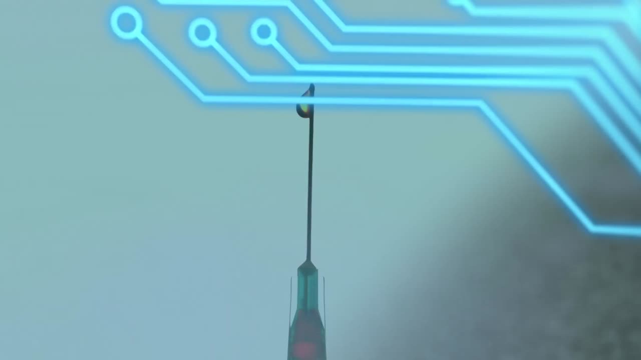 animación de un circuito integrado sobre la aguja de la jeringa