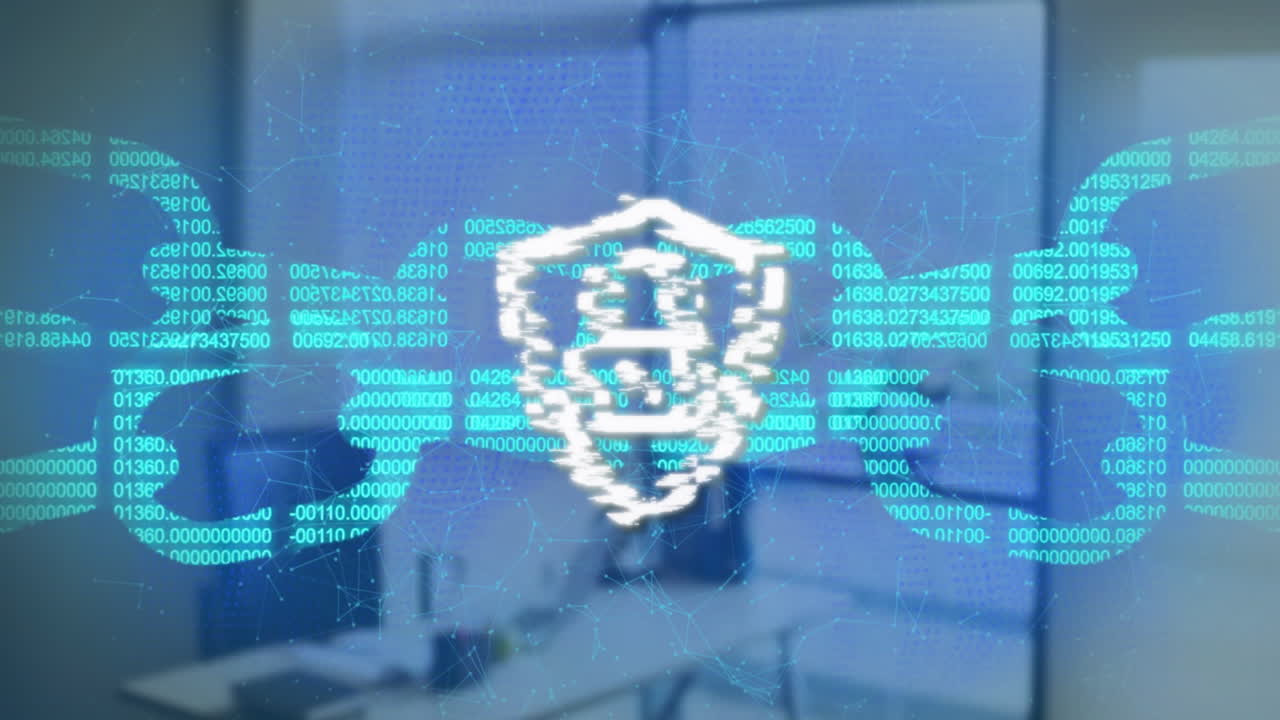 animación del icono del candado y la cadena sobre la oficina