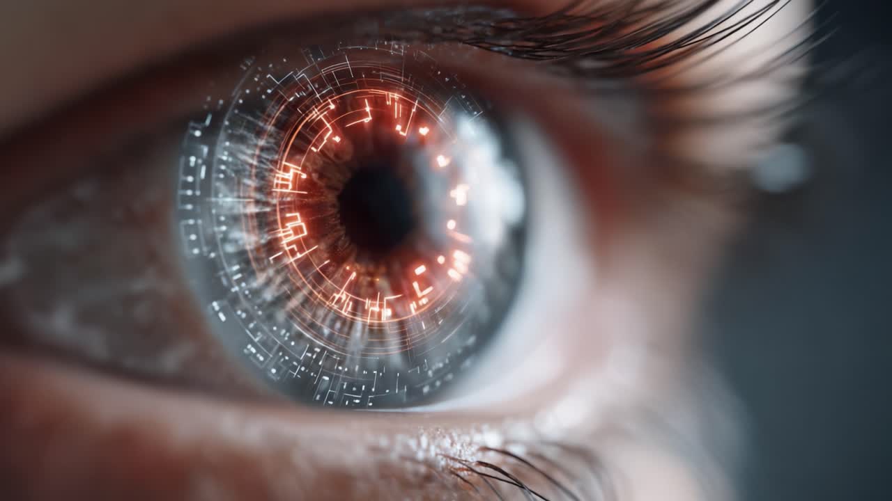 Un Contrasto Sorprendente: Il Viaggio Trasformativo di un Occhio Attraverso Tecnologia Futuristica e Bellezza Naturale, Catturato in Due Fotogrammi