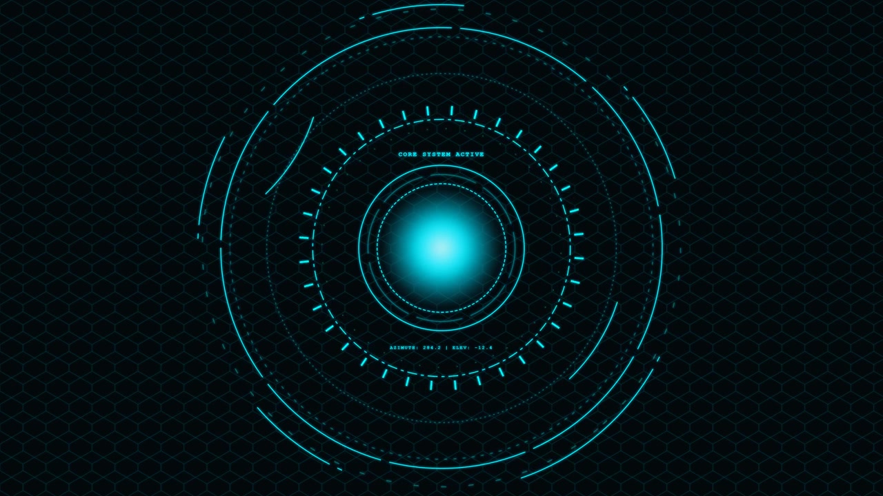 Futuristic Digital HUD Interface with Glowing Blue Core