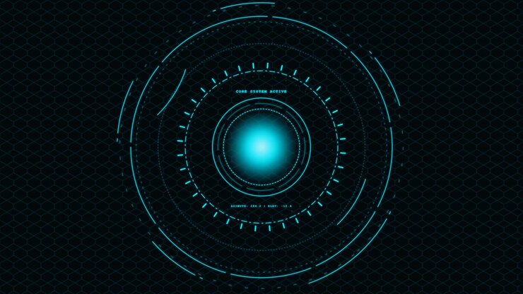 Futuristic Digital HUD Interface with Glowing Blue Core