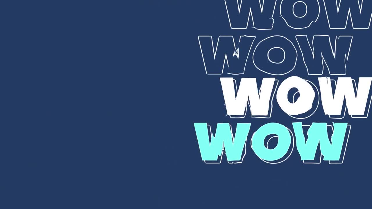 animación del texto wow sobre fondo azul