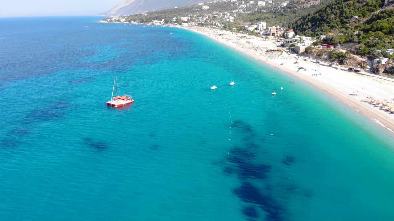 Beautiful coastline of Albanian riviera in Dhermi with beach washed by azure sea water