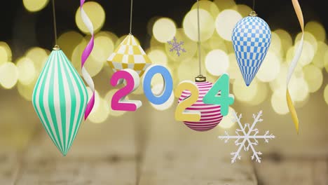 Animation-of-2024-text-and-christmas-decorations-in-background