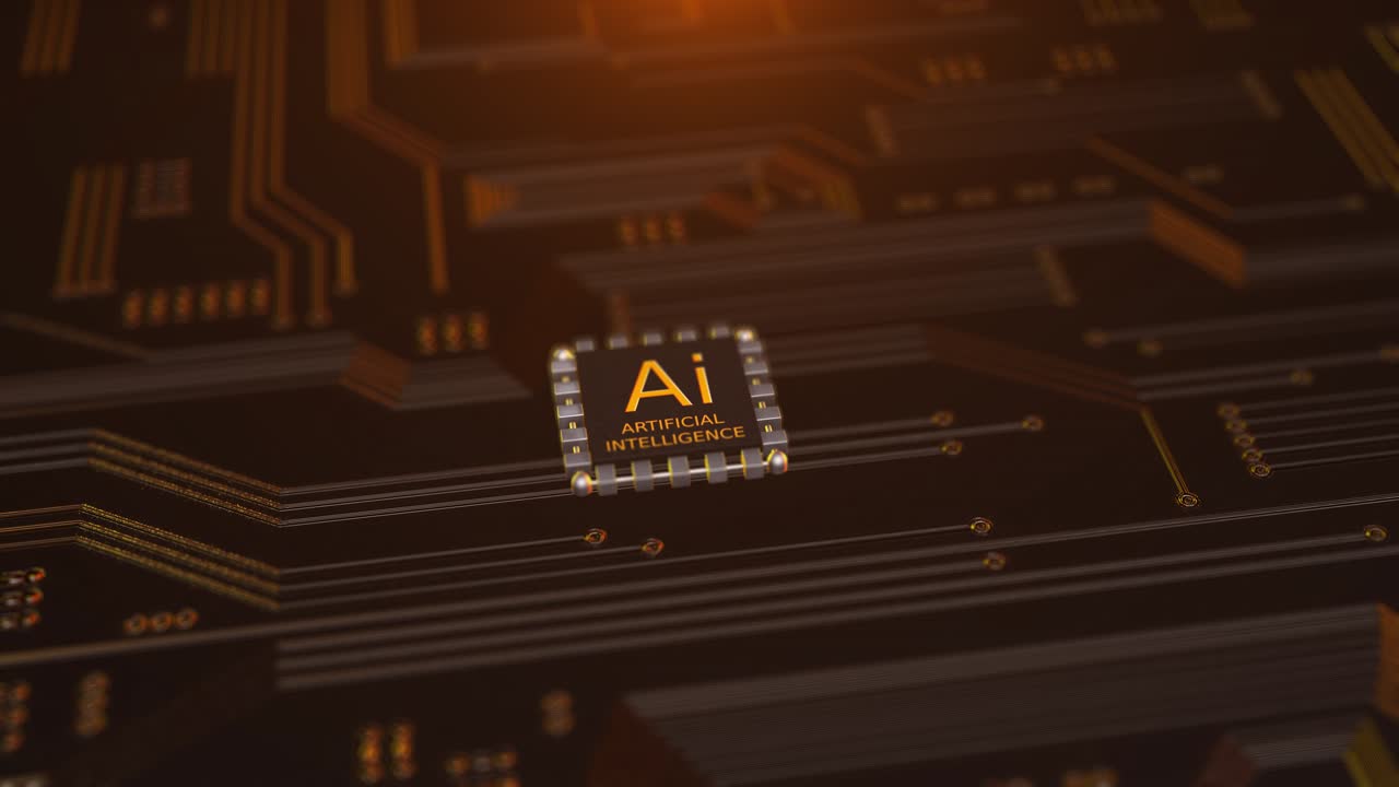 3D AI Circuit Board: Binary Code, Processor, and Tech Chip for Digital Data Flow