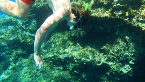 a snorkeler watch through his diving mask a