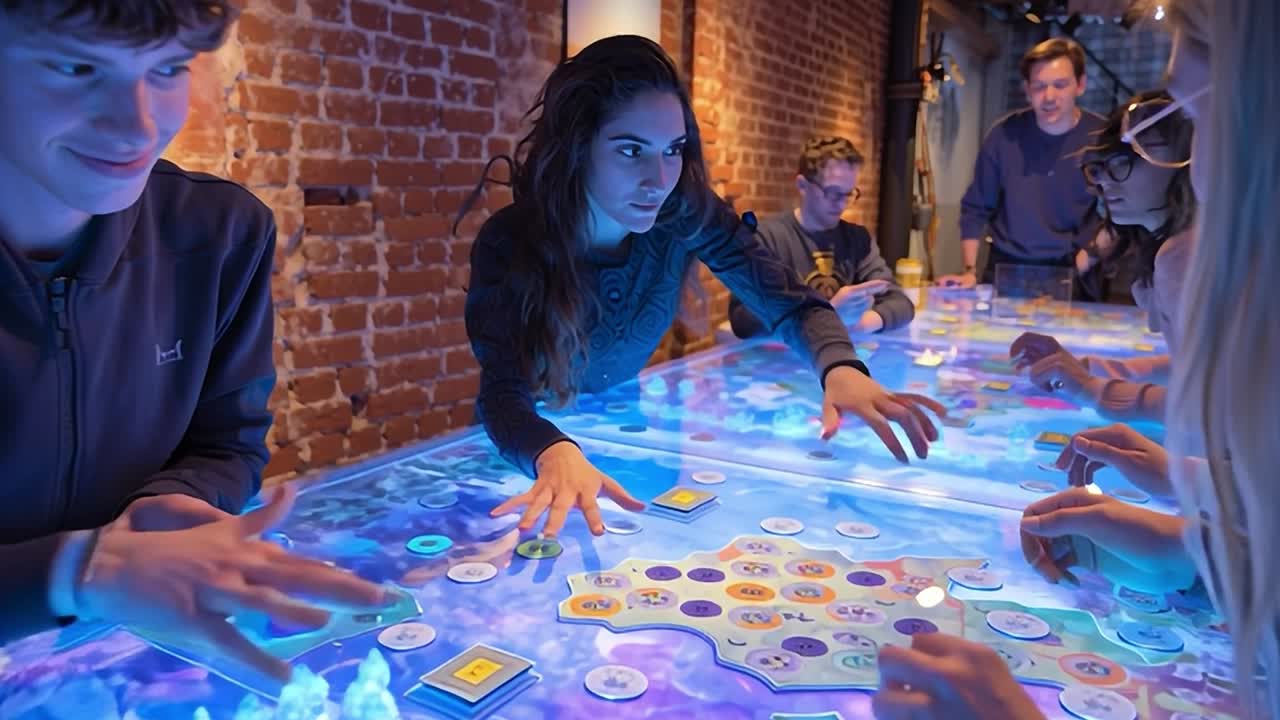 Amici che si godono una serata di giochi da tavolo in un locale accogliente.