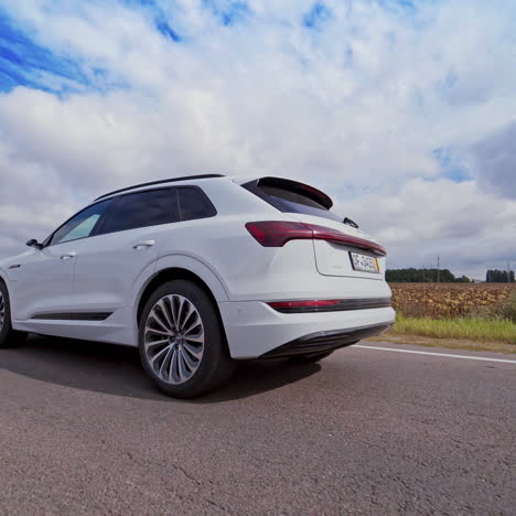 vinnitsa, ukraine - september 2019: audi e-tron is a fully-electric compact luxury crossover suv produced by audi.