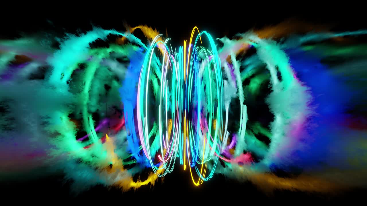 Light stripes moving fast over dark background