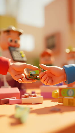 animated money transaction between cartoon hands