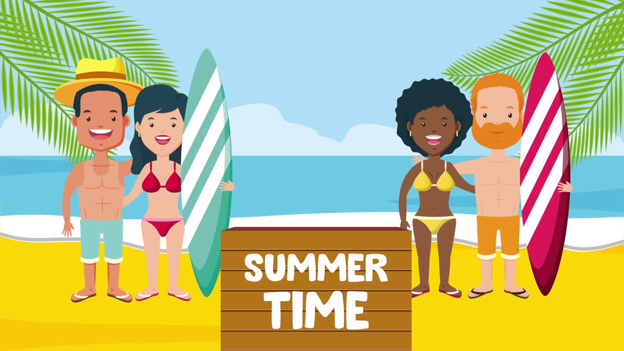 해변에서 인종 간의 사람들 여름 시간