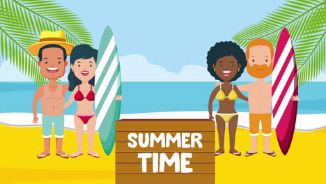 interracial people on the beach summer time