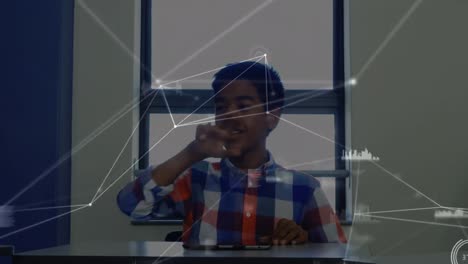 animation of network of connections over schoolboy using virtual screen