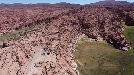 aerial orbits unique rugged rock landscape of valle de las rocas