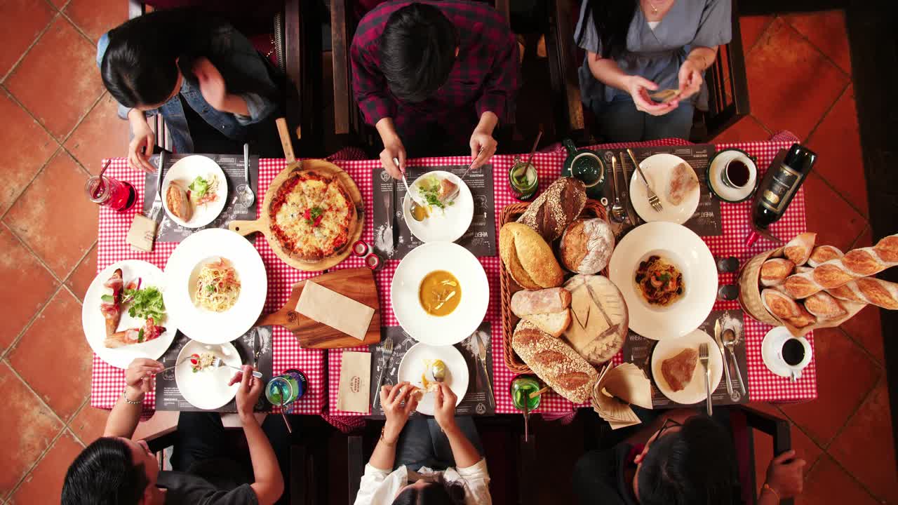 Friends Happiness Enjoying Dining Eating, Video 4K