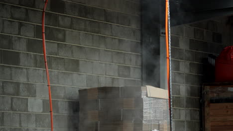 following steaming barrel upwards towards roof