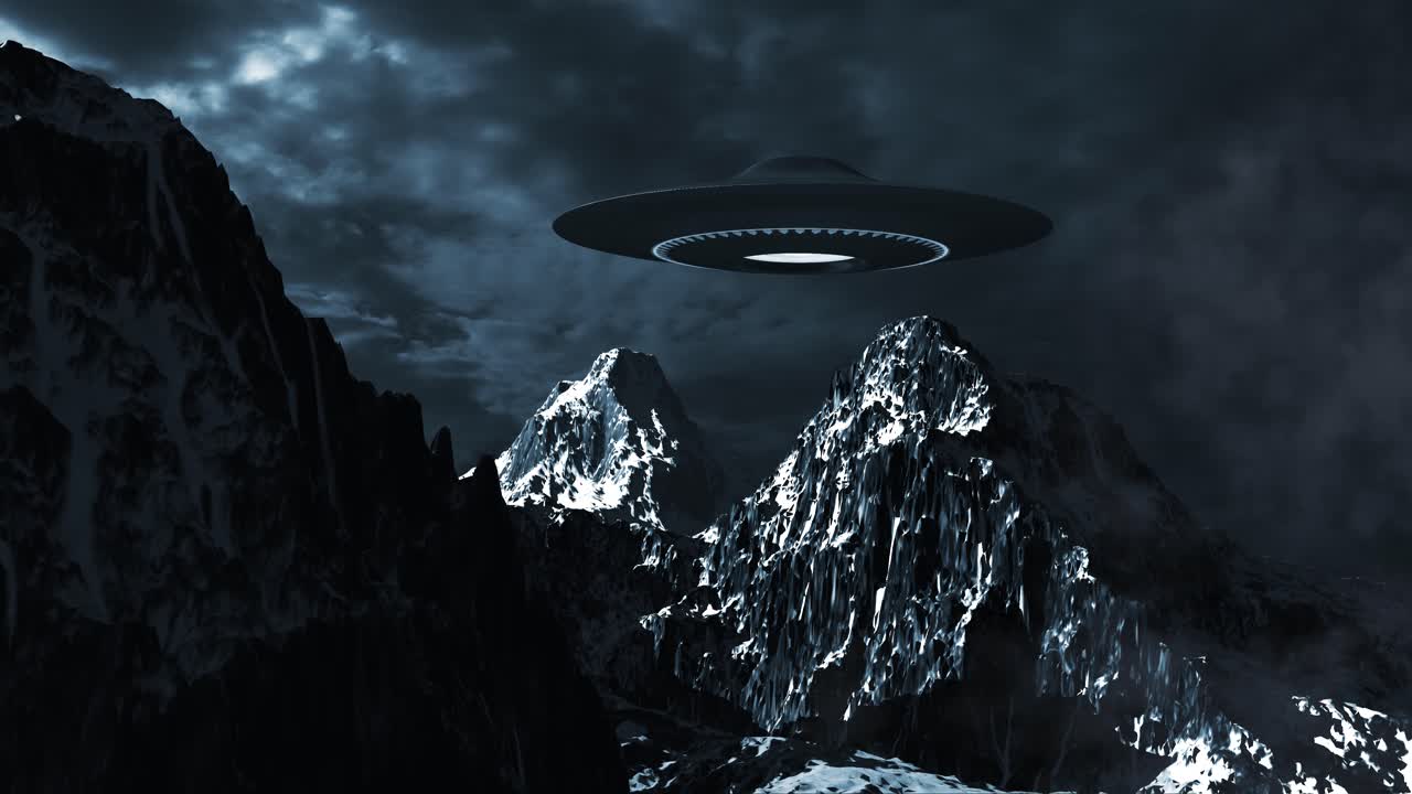UFO over Snowy Mountains at Night