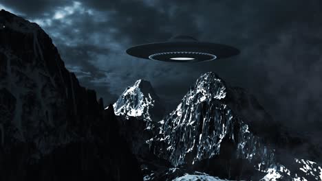 ufo over snowy mountains at night