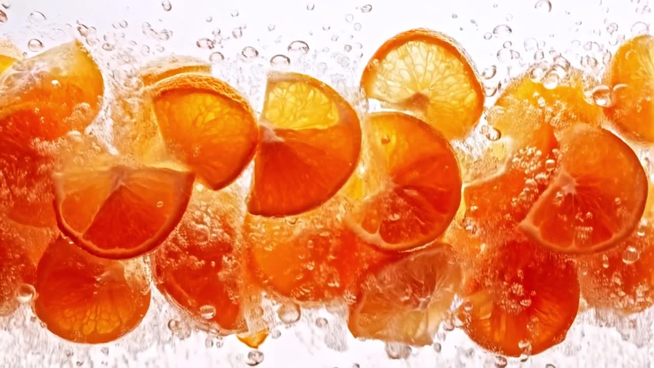 Vibrant Orange Slices Submerged in Sparkling Water
