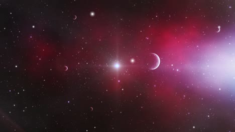 cosmos, varios planetas con un fondo de nebulosa roja y luces brillantes en el universo