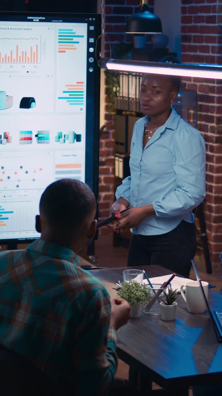Vertical video: Diverse women coaching company team in business meeting