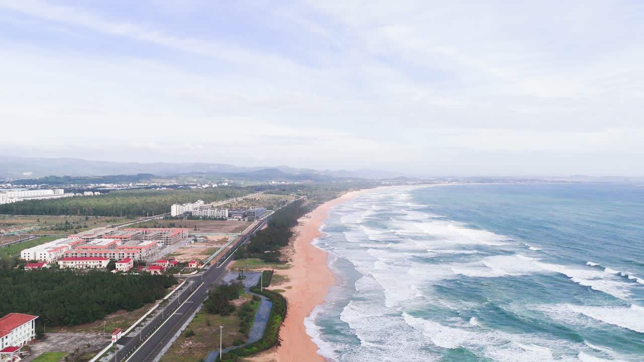 Aerial View Dolly of the Beautiful Beach in Tuy Hoa.