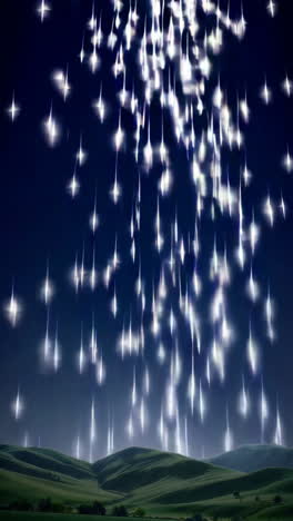 falling stars over hills at night