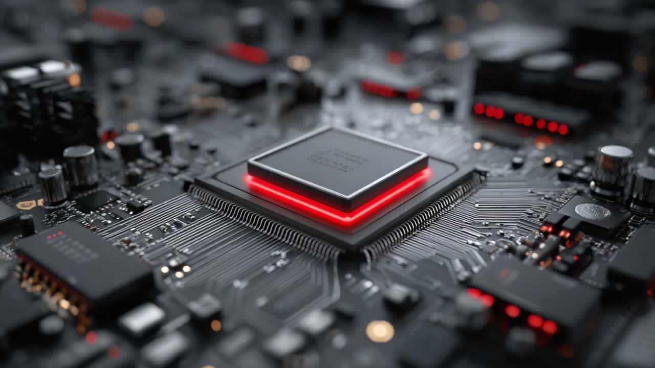 Exploring the Intricate Design of a Modern Microprocessor on a Circuit Board: A Close-Up View of Technology's Heart, Showcasing Precision and Performance in Every Detail