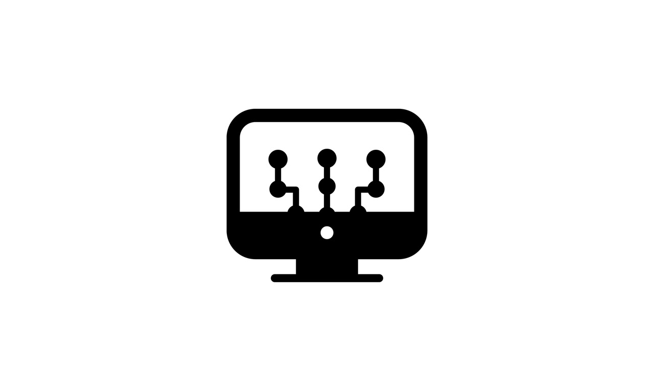 Animation einer Leiterplatte auf einem Computermonitor, isoliert auf weißem Hintergrund.