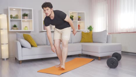 man doing leg stretching exercise.