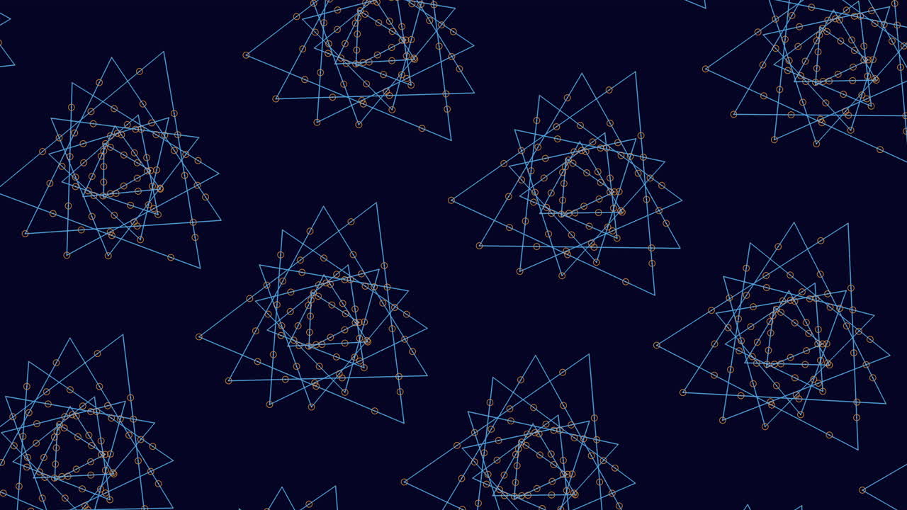 ネオンの点と線を持つ虹の未来的な三角形のパターン