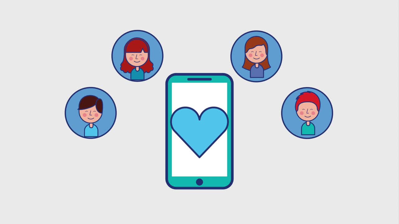 y personas con teléfonos inteligentes con corazón de amor redes sociales