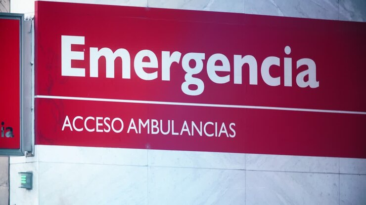 Segnale rosso per accesso di emergenza e ambulanze all'ingresso dell'ospedale
