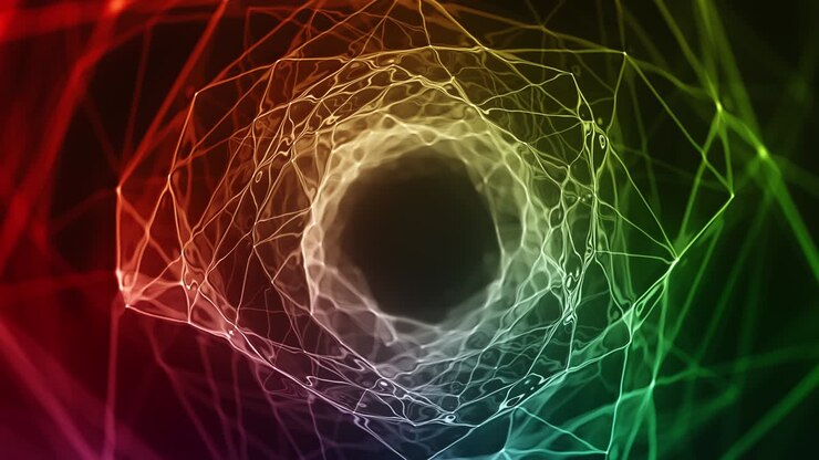 Animação em loop colorida de túnel abstrato com formas.