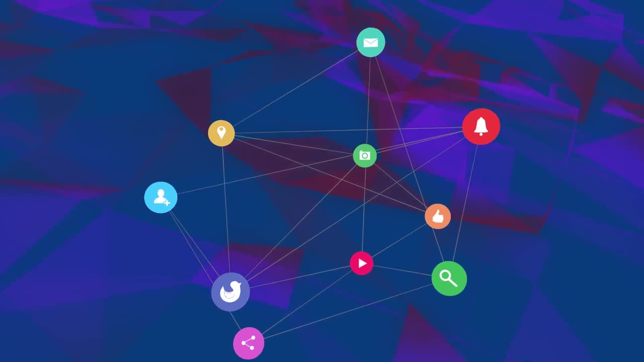 파란색 배경의 추상적인 3d 메타버스에 대한 디지털 아이콘의 네트워크