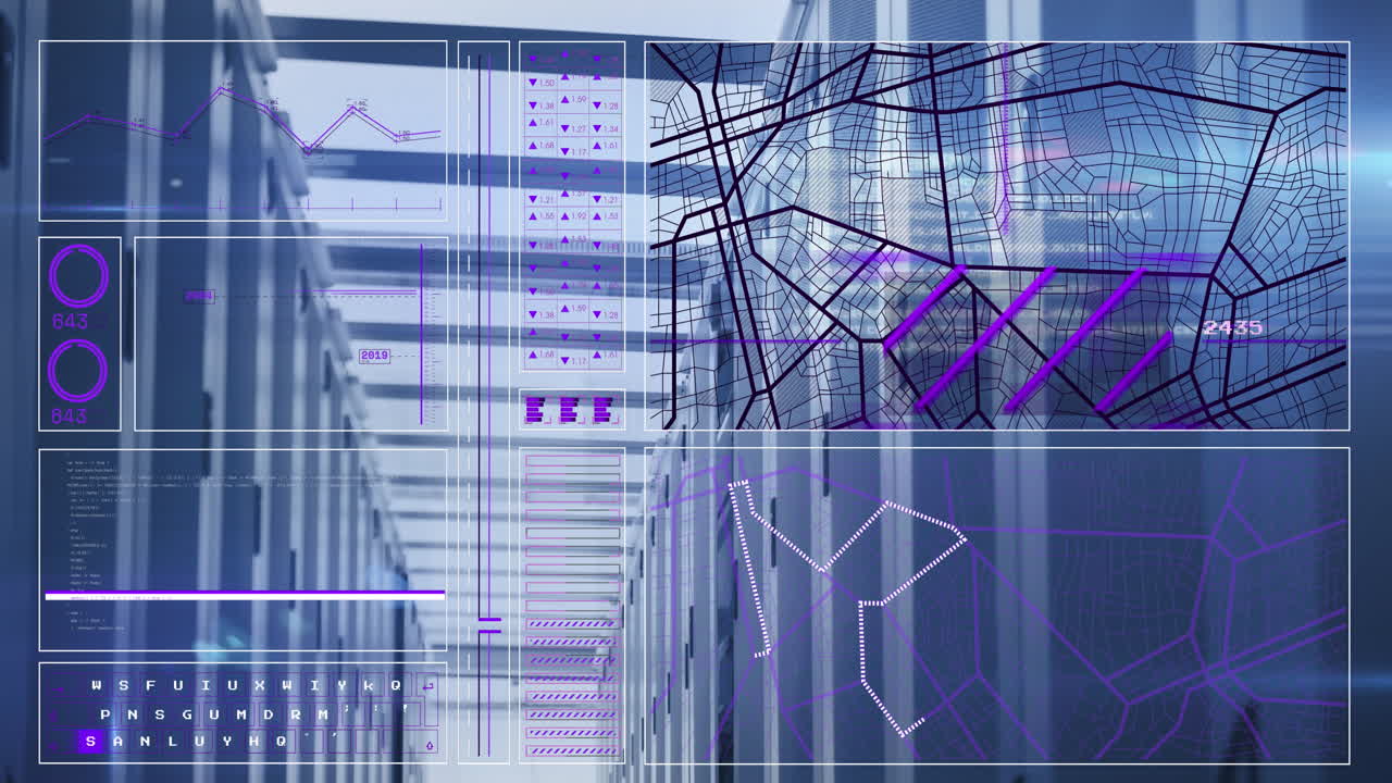animación del procesamiento de datos a través de servidores informáticos