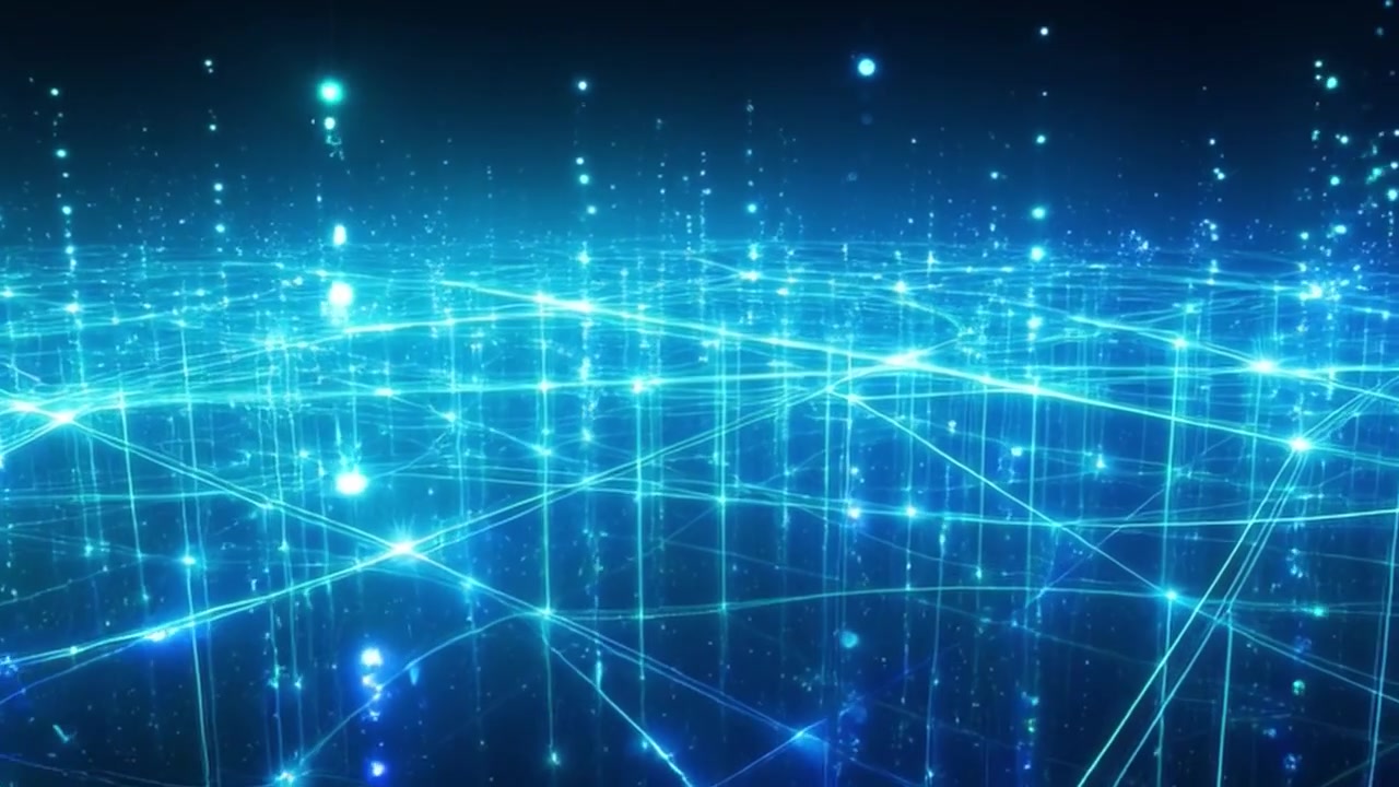 Abstract Digital Network Grid with Glowing Particles and Light Lines