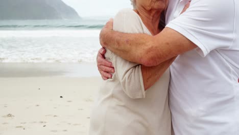 senior couple embracing each other on the beach